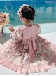 Spring Sweet Lolita Floral Lantern Sleeve Petal Lace Ruffle Hem Kids Long Sleeve Dress