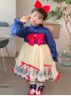 Retro Oil Painting Style Red Bowknot Decorated Lace Lantern Sleeve Classic Lolita Kids Long Sleeve Dress