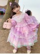 Palace Style Lace Magic Color Asymmetrical Hem Design Sweet Lolita Kids Long-Sleeved Dress