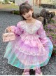 Palace Style Lace Magic Color Asymmetrical Hem Design Sweet Lolita Kids Long-Sleeved Dress