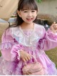 Palace Style Lace Magic Color Asymmetrical Hem Design Sweet Lolita Kids Long-Sleeved Dress