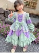 Green Purple Stitching Sweet Lolita Lace Petal Design Hem Kids Long Sleeve Dress