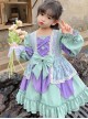 Green Purple Stitching Sweet Lolita Lace Petal Design Hem Kids Long Sleeve Dress