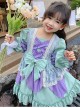 Green Purple Stitching Sweet Lolita Lace Petal Design Hem Kids Long Sleeve Dress