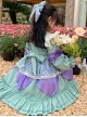 Green Purple Stitching Sweet Lolita Lace Petal Design Hem Kids Long Sleeve Dress