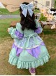 Green Purple Stitching Sweet Lolita Lace Petal Design Hem Kids Long Sleeve Dress