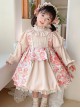 Stand Collar Spring Autumn Flower Print Court Style Puff Sleeves Big Bow-Knot Sweet Lolita Kids Long-Sleeved Dress