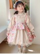 Stand Collar Spring Autumn Flower Print Court Style Puff Sleeves Big Bow-Knot Sweet Lolita Kids Long-Sleeved Dress