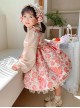 Stand Collar Spring Autumn Flower Print Court Style Puff Sleeves Big Bow-Knot Sweet Lolita Kids Long-Sleeved Dress