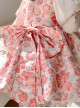 Stand Collar Spring Autumn Flower Print Court Style Puff Sleeves Big Bow-Knot Sweet Lolita Kids Long-Sleeved Dress