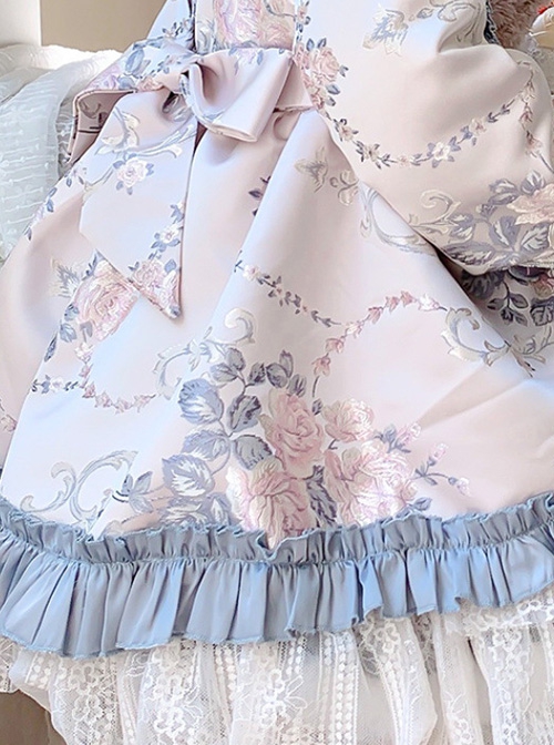 Palace Style Lace Flower Print Thickened Autumn Winter Cute Sweet Lolita Kids Long-Sleeved Dress