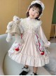 Red Rose Print Lace Decoration Stand Collar Lantern Sleeve Sweet Lolita Kids Long Sleeve Dress