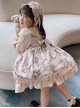 Red Rose Print Lace Decoration Stand Collar Lantern Sleeve Sweet Lolita Kids Long Sleeve Dress