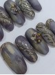 Gradient Metallic Color Hand-Painted Leaves Pearl Decoration Detachable Finished Long Nail Pieces