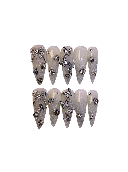 Sequins Gradient Sweet Cool Butterfly Diamond Shiny Detachable Finished Drop-Shaped Long Manicure Nail Pieces