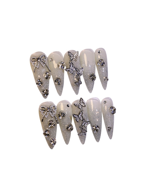 Sequins Gradient Sweet Cool Butterfly Diamond Shiny Detachable Finished Drop-Shaped Long Manicure Nail Pieces