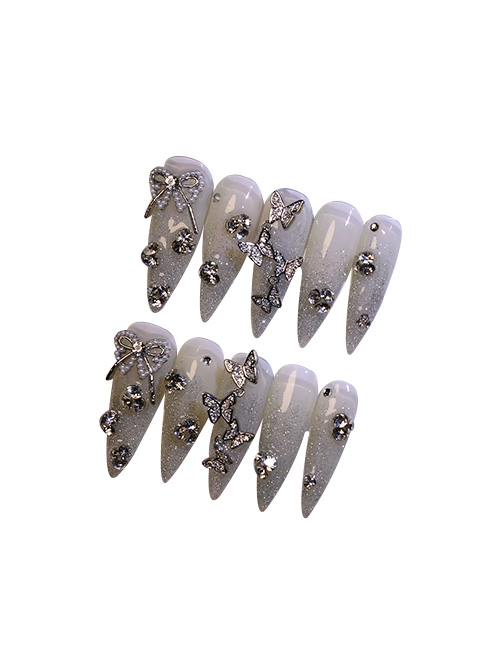 Sequins Gradient Sweet Cool Butterfly Diamond Shiny Detachable Finished Drop-Shaped Long Manicure Nail Pieces