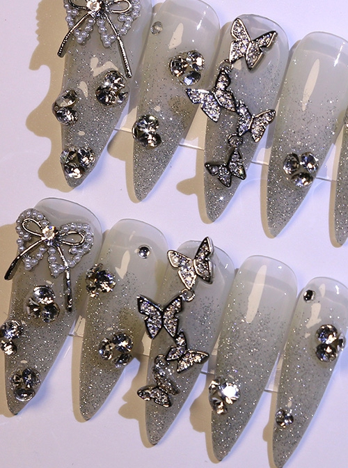 Sequins Gradient Sweet Cool Butterfly Diamond Shiny Detachable Finished Drop-Shaped Long Manicure Nail Pieces