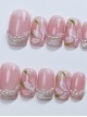 Spring Pink Hand-Painted Flowers Cat'S Eye Pearl Decoration Detachable Finished Short Manicure Nail Pieces