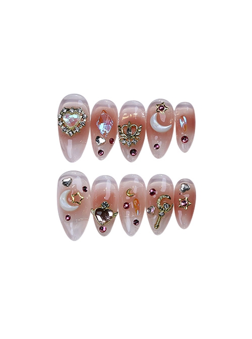 Stereo Rhinestone Star Moon Blush Sailor Moon Detachable Finished Manicure Nail Pieces