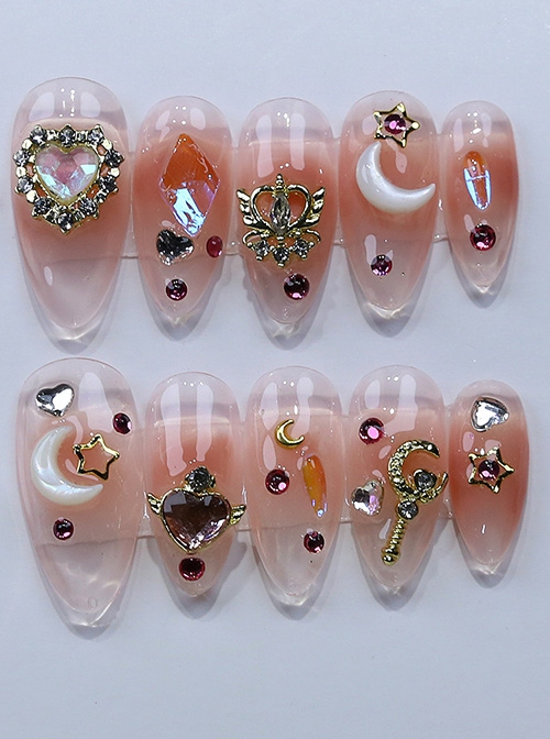 Stereo Rhinestone Star Moon Blush Sailor Moon Detachable Finished Manicure Nail Pieces
