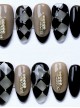 Sweet Cool Checkerboard Everyday Diamond Pearl Decoration Detachable Finished Short Manicure Nail Pieces