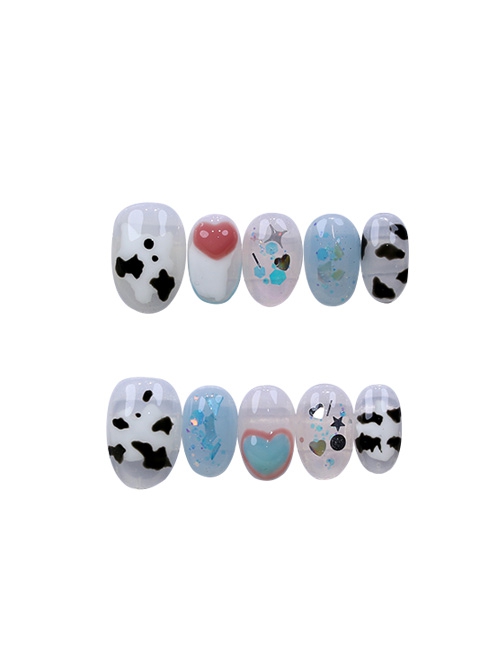 Fresh Summer Cute Cows Three-Dimensional Peach Heart Sweet Detachable Finished Short Manicure Nail Pieces