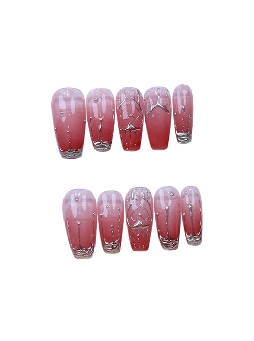 Peach Red Translucent Mid-Length Metal Water Drop Detachable Finished Manicure Nail Pieces