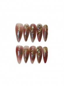 Shiny Metallic Translucent Gradient Glitter Detachable Long Style Finished Manicure Nail Pieces