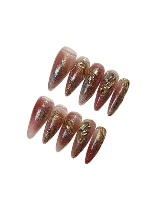 Shiny Metallic Translucent Gradient Glitter Detachable Long Style Finished Manicure Nail Pieces