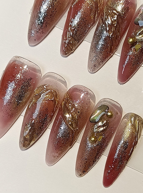 Shiny Metallic Translucent Gradient Glitter Detachable Long Style Finished Manicure Nail Pieces
