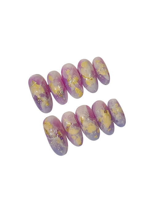 Light Purple Watercolor Gold Foil Mixed Color Sequins Detachable Finished Manicure Nail Pieces