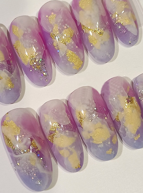Light Purple Watercolor Gold Foil Mixed Color Sequins Detachable Finished Manicure Nail Pieces