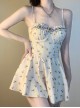 Floral Pure Color Slim Diamond Sling Sexy Sleeveless One-Piece Swimsuit