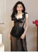 Black Translucent Three-Dimensional Flower Decoration Sexy Sleeveless One-Piece Swimsuit Two-Piece Set