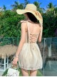 Pure Color Jacquard Slim-Fit Lacing Backless Sexy Fairy One-Piece Sleeveless Swimsuit