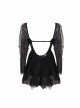 Summer Retro Black Hollow Lace Translucent Sunscreen Long-Sleeved One-Piece Swimsuit