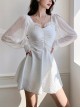 Solid Color Translucent Lantern Sleeve Sun Protection Conservative Fairy Long-Sleeved One-Piece Swimsuit