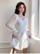 Solid Color Translucent Lantern Sleeve Sun Protection Conservative Fairy Long-Sleeved One-Piece Swimsuit