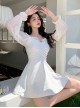 Solid Color Translucent Lantern Sleeve Sun Protection Conservative Fairy Long-Sleeved One-Piece Swimsuit