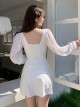 Solid Color Translucent Lantern Sleeve Sun Protection Conservative Fairy Long-Sleeved One-Piece Swimsuit