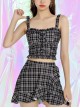 Brown Plaid Asymmetric Ruffled Skirt Summer Sleeveless Split Swimsuit