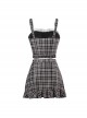 Brown Plaid Asymmetric Ruffled Skirt Summer Sleeveless Split Swimsuit