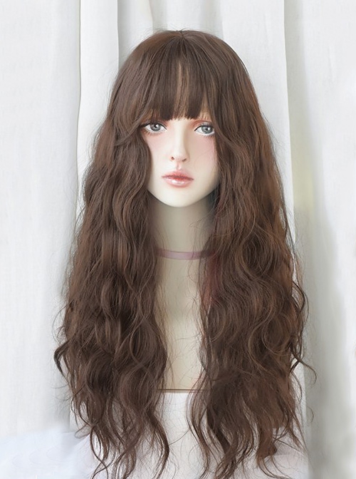 Pink Brown Gradient Air Bangs Wool Curly Long Curly Hair Natural Classic Lolita Wig