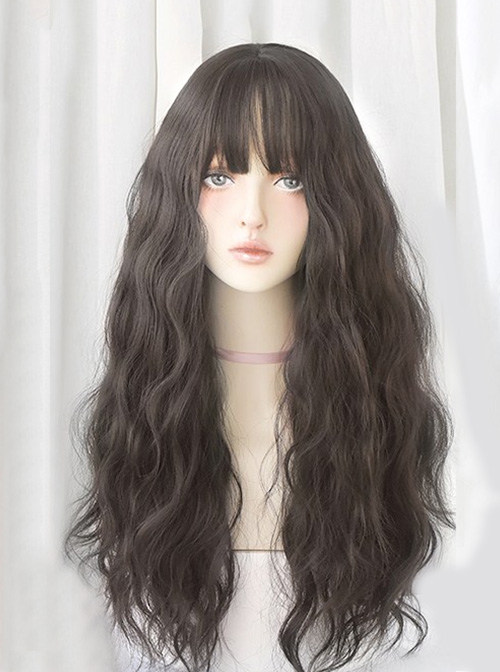 Pink Brown Gradient Air Bangs Wool Curly Long Curly Hair Natural Classic Lolita Wig