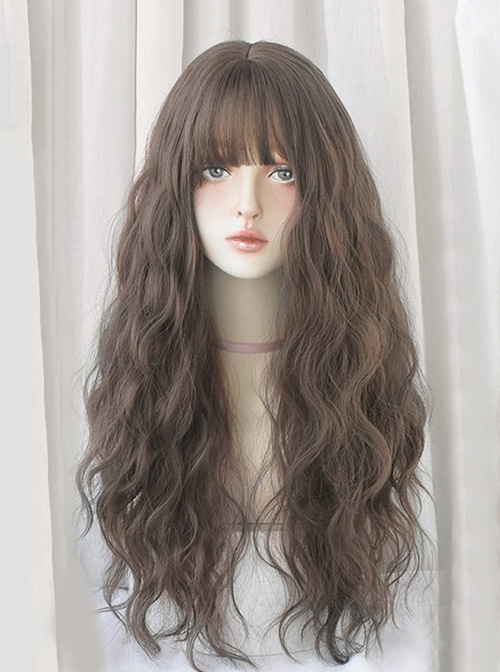 Pink Brown Gradient Air Bangs Wool Curly Long Curly Hair Natural Classic Lolita Wig