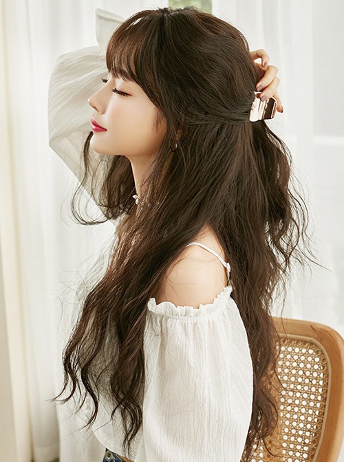 Pink Brown Gradient Air Bangs Wool Curly Long Curly Hair Natural Classic Lolita Wig