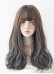 Blue Mixed Color Natural Air Bangs Long Curly Hair Classic Lolita Wig