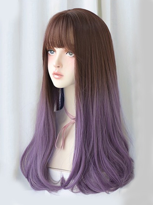 Brown Gradient Purple Fashion Micro Curly Long Hair Classic Lolita Wig