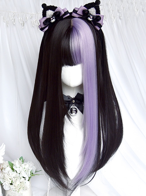 Aku Series Black Purple Color Matching Fashion Little Idol Long Straight Hair Classic Lolita Wig